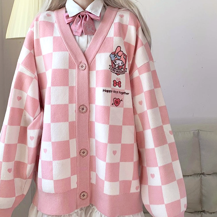 My Melody Pink Checker Cardigan Sweater