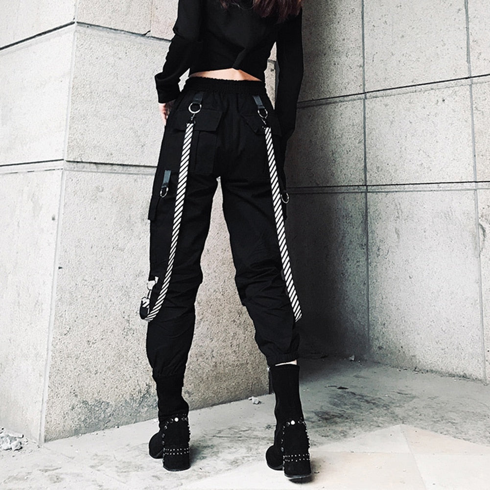 Streetwear Cargo Pants Women Fashion Casual Cool Punk Joggers Black High  Waist Loose Female Trouse…