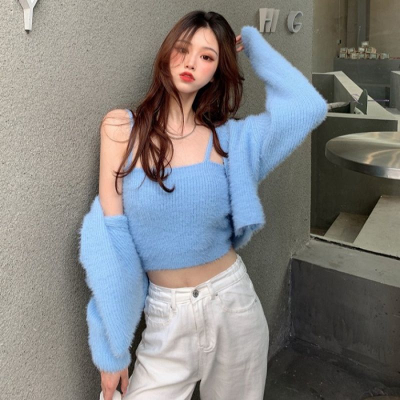 Soft Girl Cardigan Camisole Sweater Set