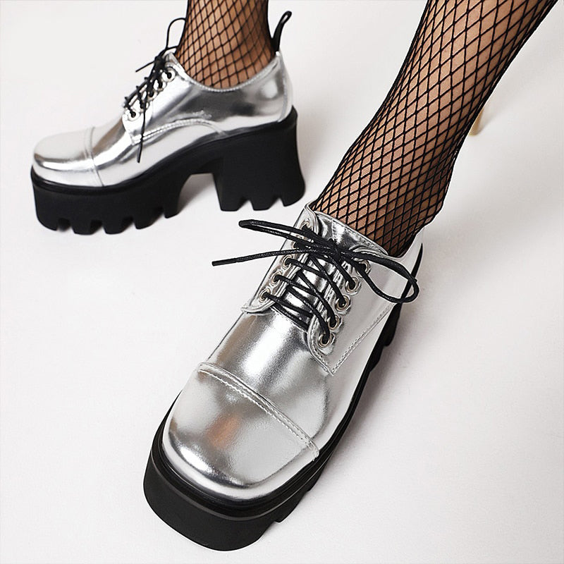 Silver Shoes Oxford Platform