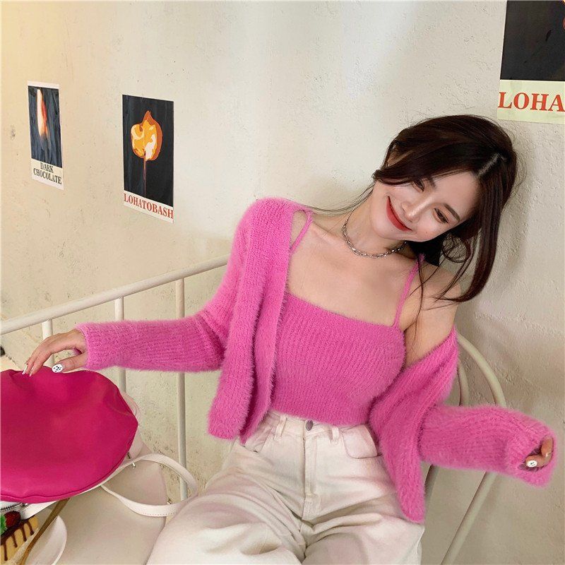 Soft Girl Cardigan Camisole Sweater Set