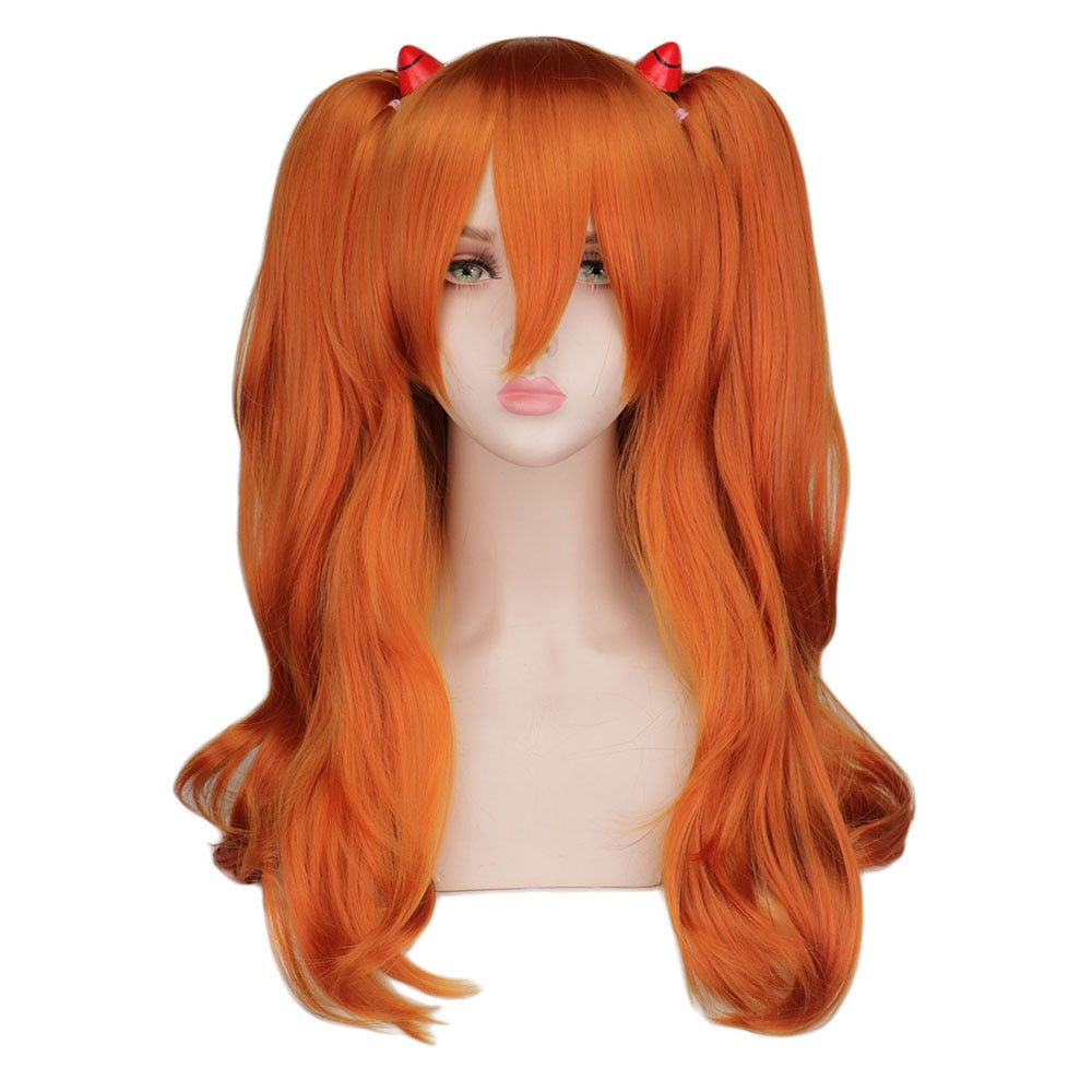 Cosplay Wig Long Orange With 2 Ponytail Clips