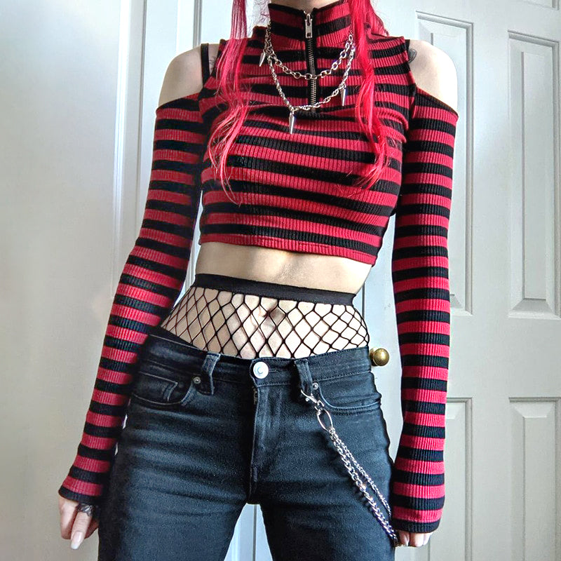 Dark Grunge E-Girl Striped Crop Top