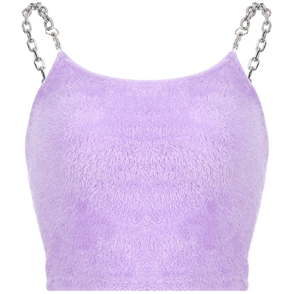 Y2K Soft Girl Plush Metal Chain Strap Top