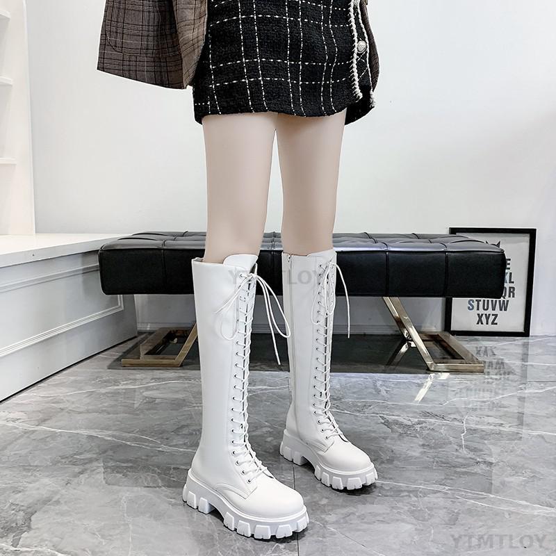 White Knee High Low Platform Boots