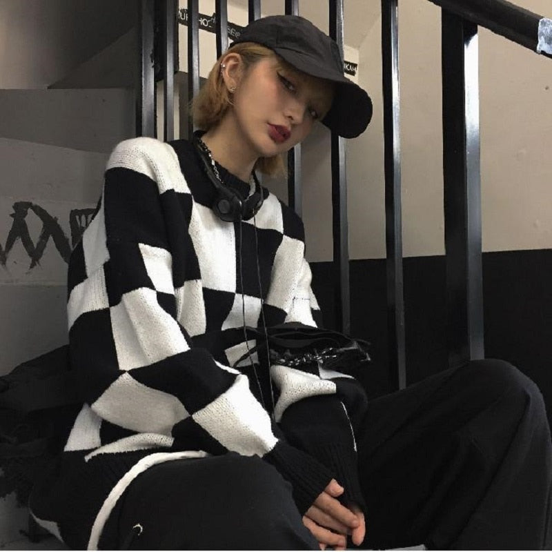 Large Checkerboard Oversize Sweater
