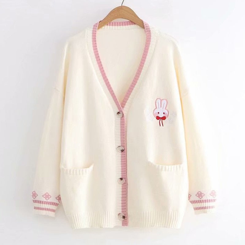 Kawaii Bunny Embroidery Knit Cardigan
