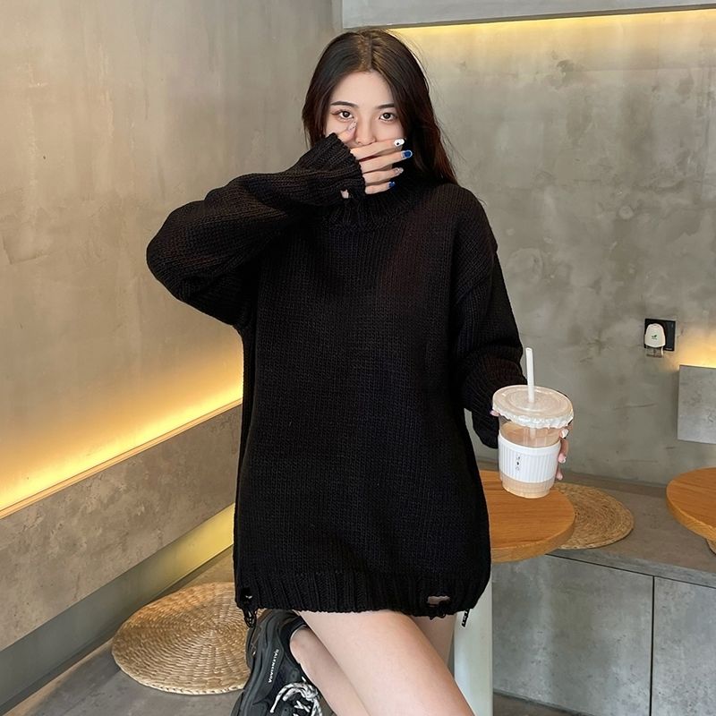 Gothic Skull Print Black Knitted Sweater