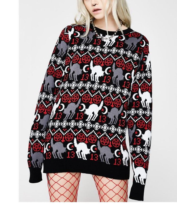 Holiday Christmas Sweater Gothic Cat