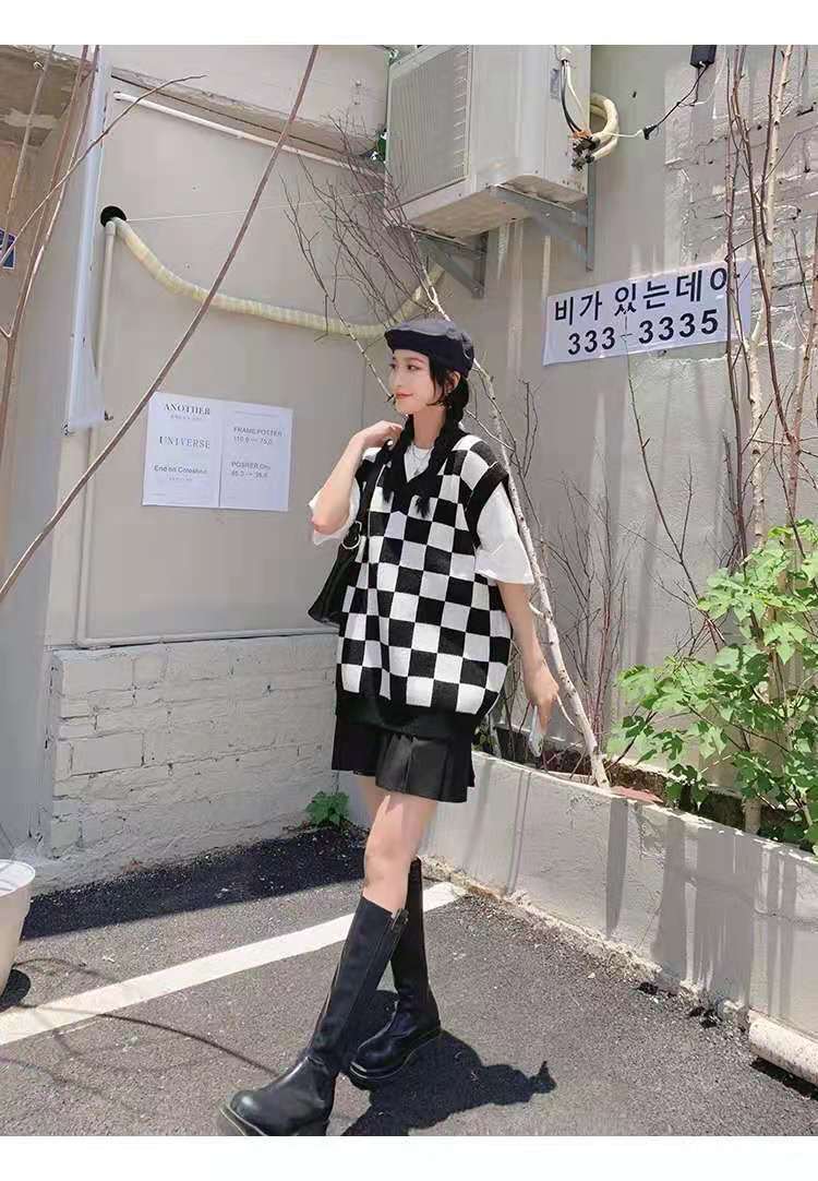 Wednesday Checkerboard Knitted Sweater