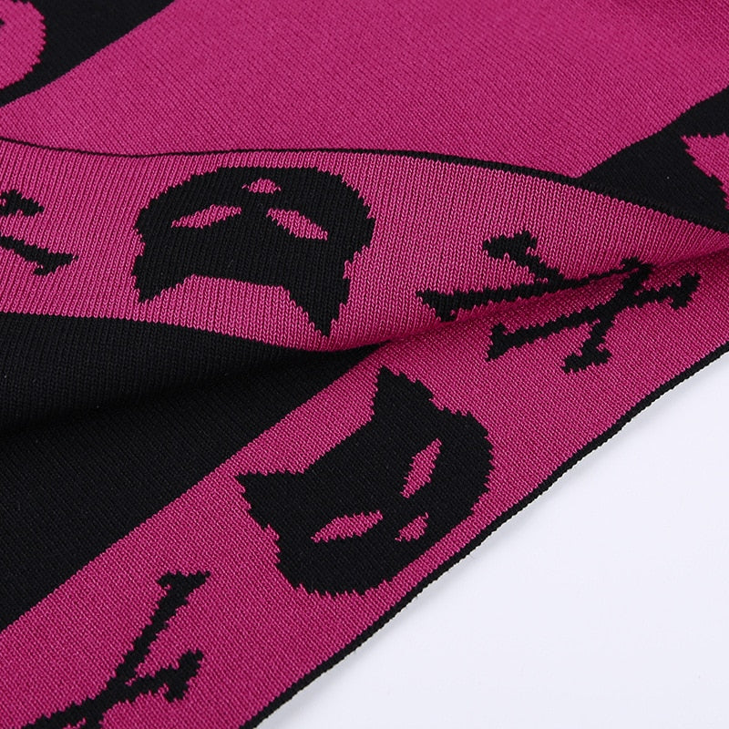 Neko Gothic Cat Rose Red Crop Sweater