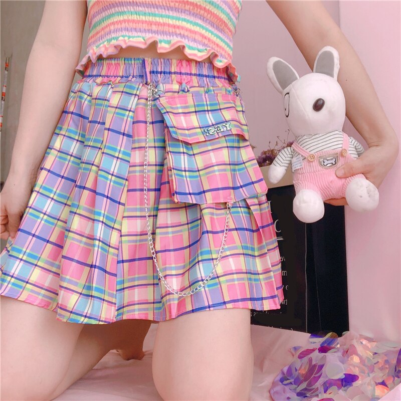 Kawaii Bright Colorful Plaid Skirt
