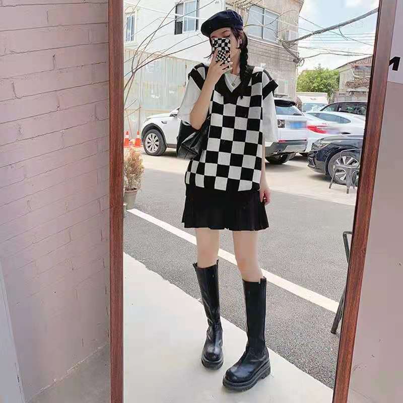 Wednesday Checkerboard Knitted Sweater