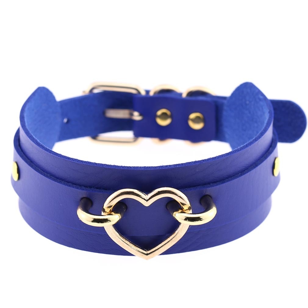 Wide Heart Choker Collar Indigo