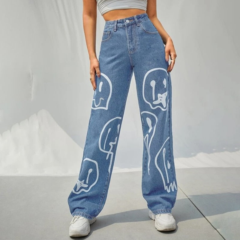 Baggy jeans with smiley face Clearance