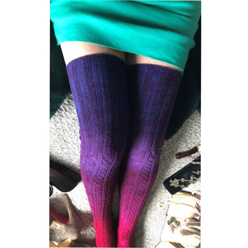 Dark Ombre Thigh High Socks