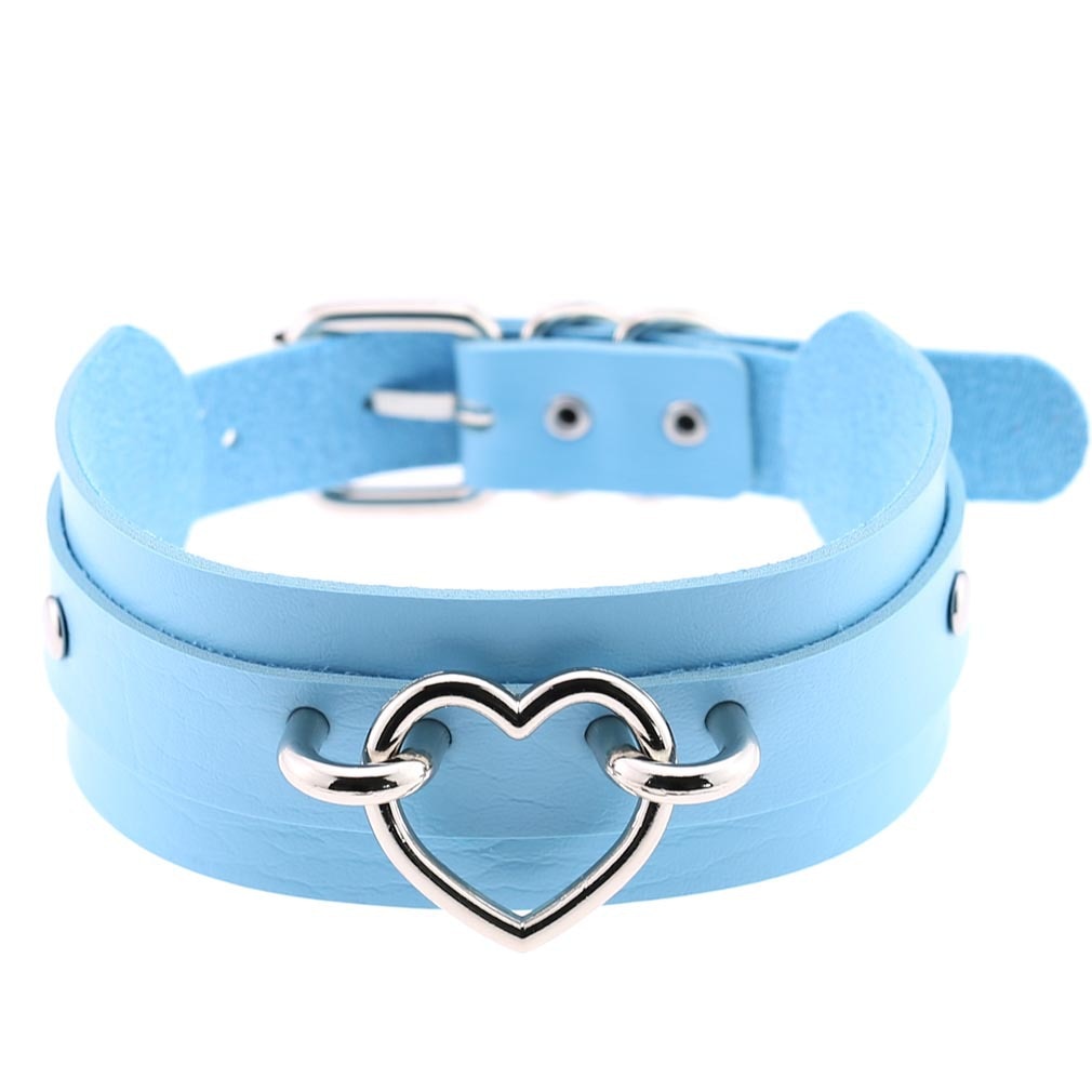 Wide Heart Choker Collar Light Blue