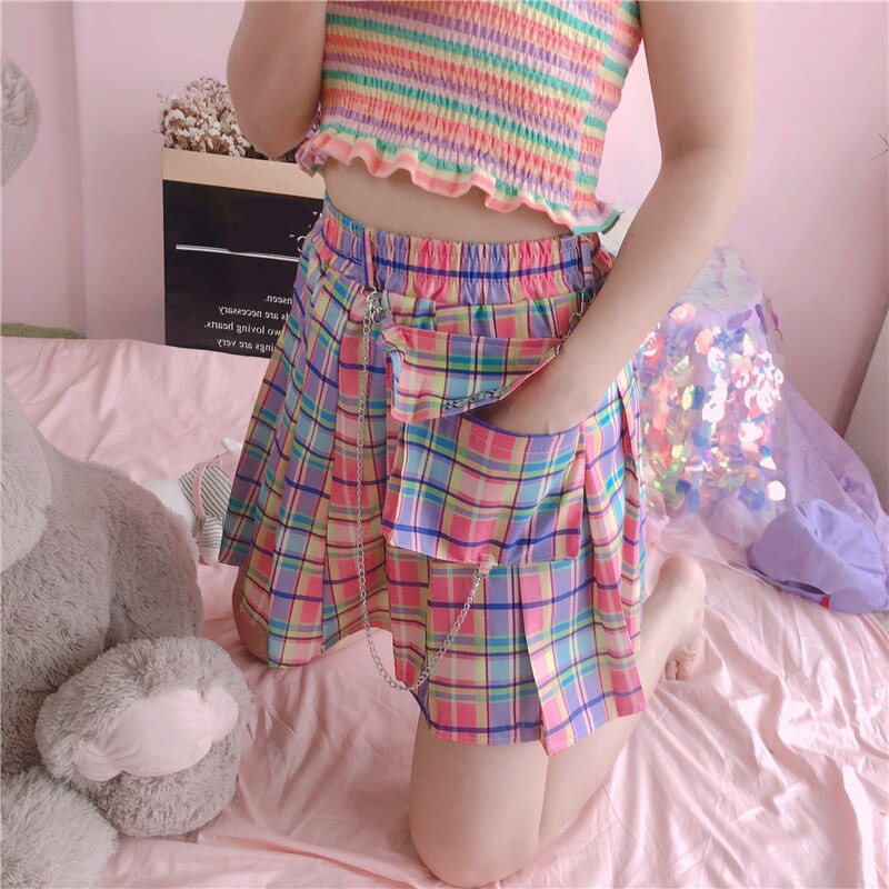 Kawaii Bright Colorful Plaid Skirt