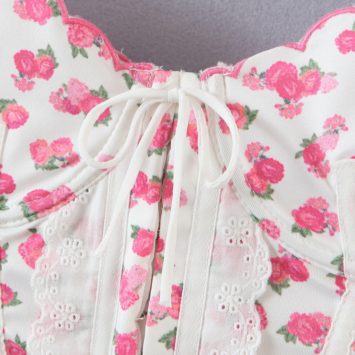 Coquette Soft Girl Floral Bustier Top