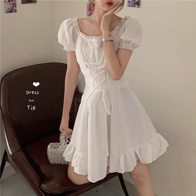 Soft Girl Aesthetic Mini Dress A-line White