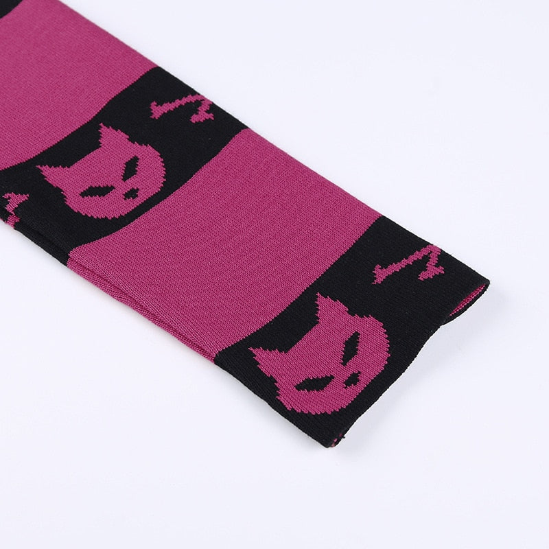 Neko Gothic Cat Rose Red Crop Sweater