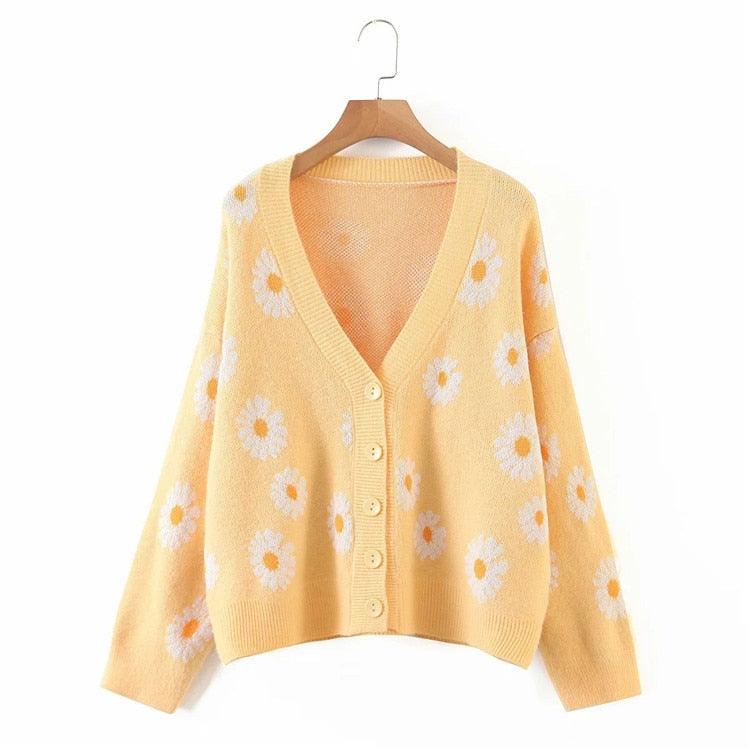 Soft Girl Daisies Cardigan Sweater