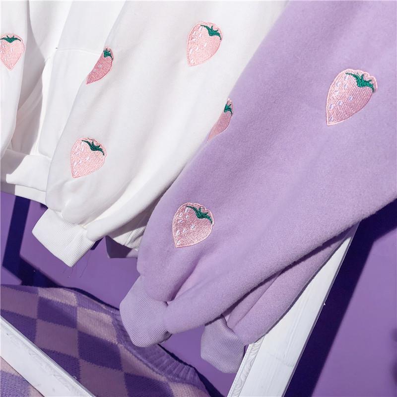 Strawberry Embroidery Hoodie Sweatshirt