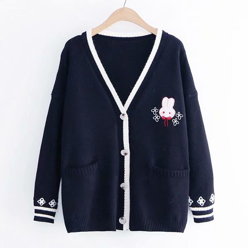 Kawaii Bunny Embroidery Knit Cardigan