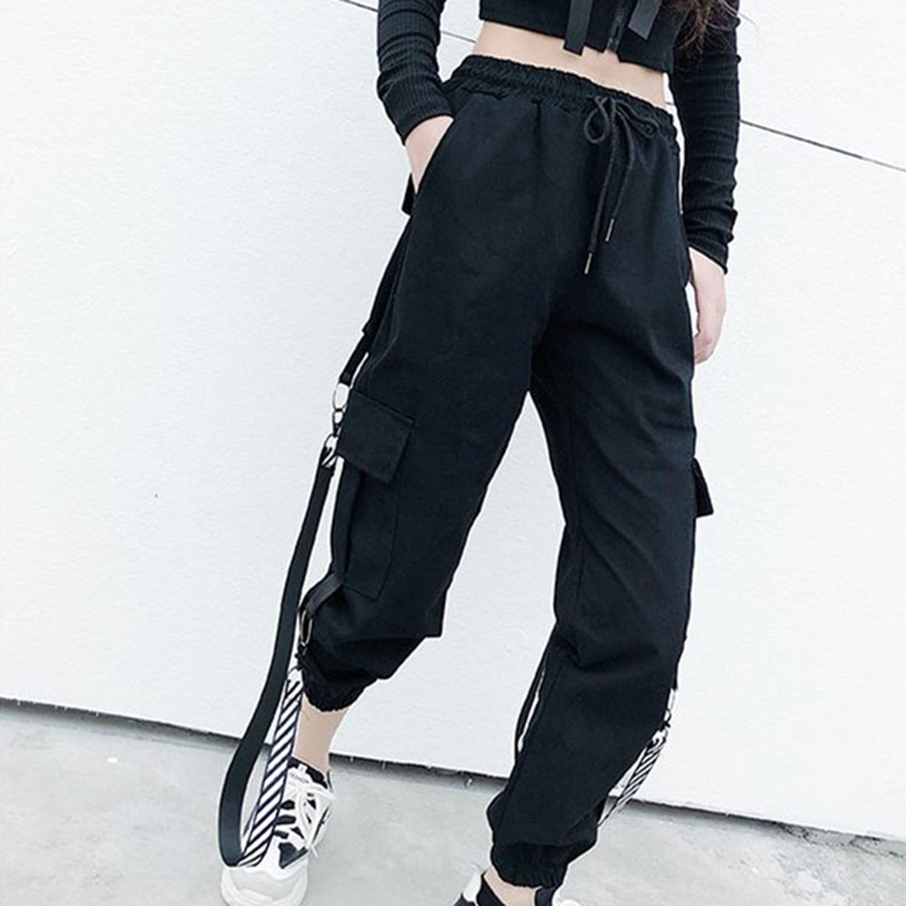 Egirl Gothic Black Straps Cargo Pants