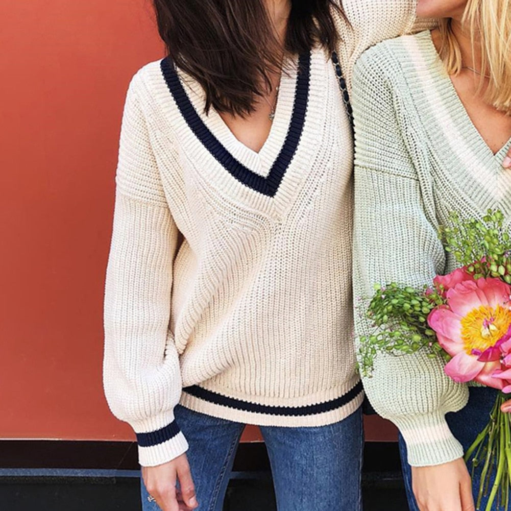 Soft Girl Preppy V Neck Sweater