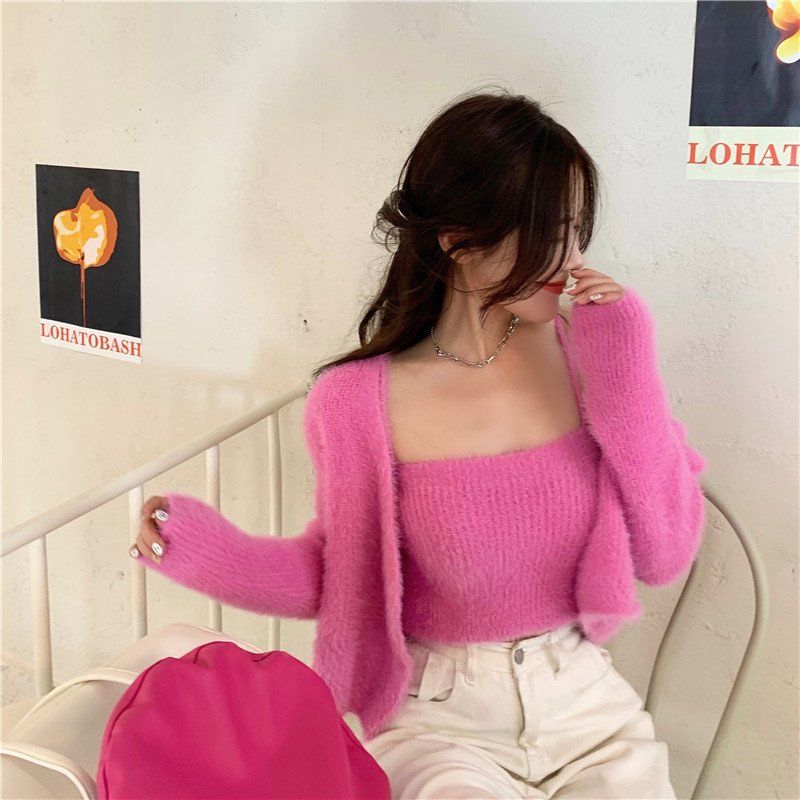 Soft Girl Cardigan Camisole Sweater Set