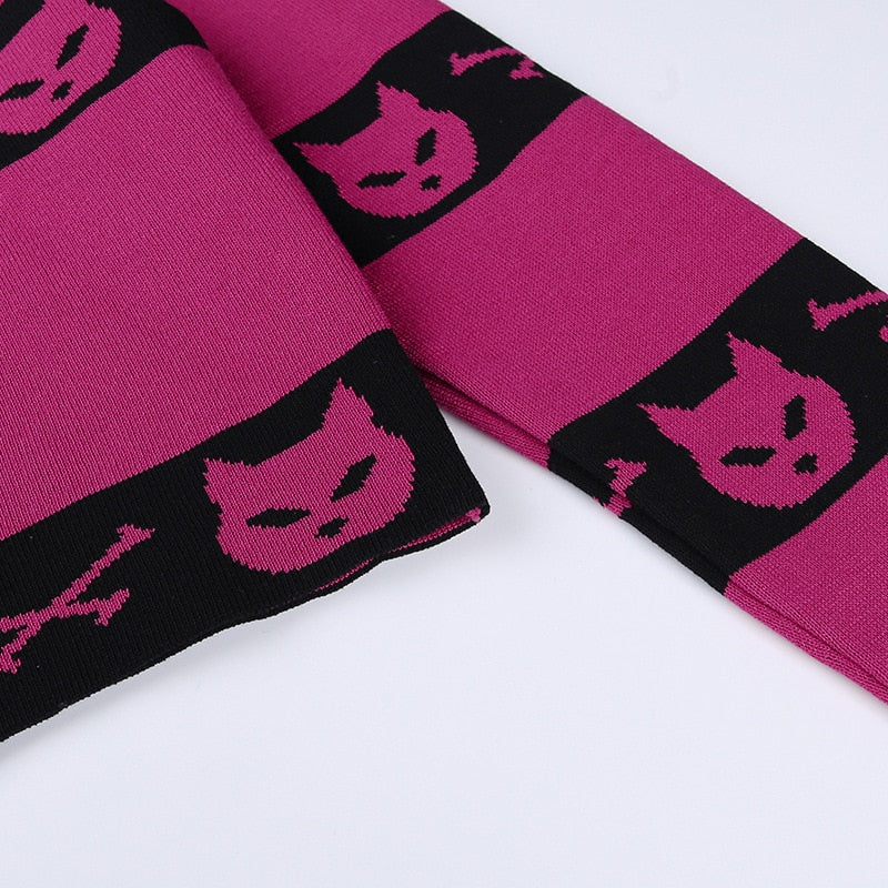 Neko Gothic Cat Rose Red Crop Sweater