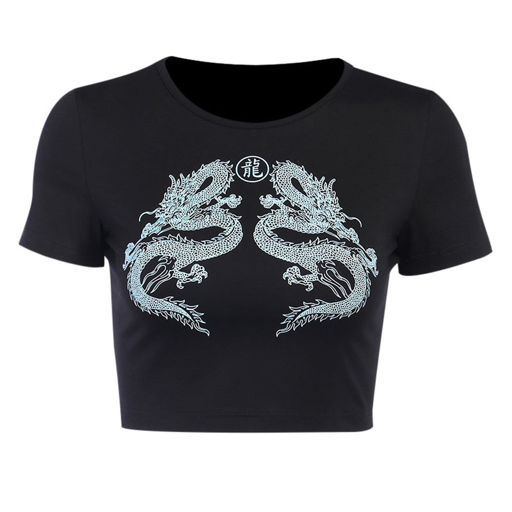Egirl Goth Grunge Dragon Print Crop Top