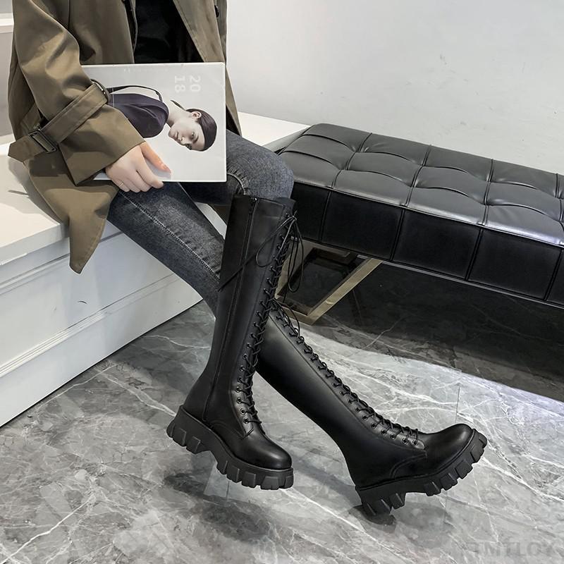 Grunge Knee High Platform Boots Black