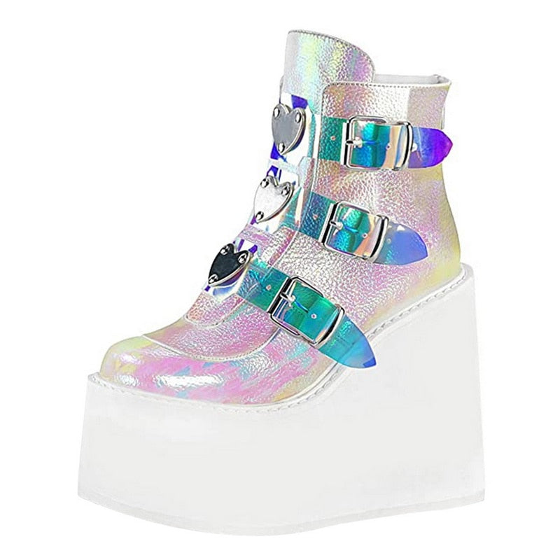Holographic Egirl Boots White