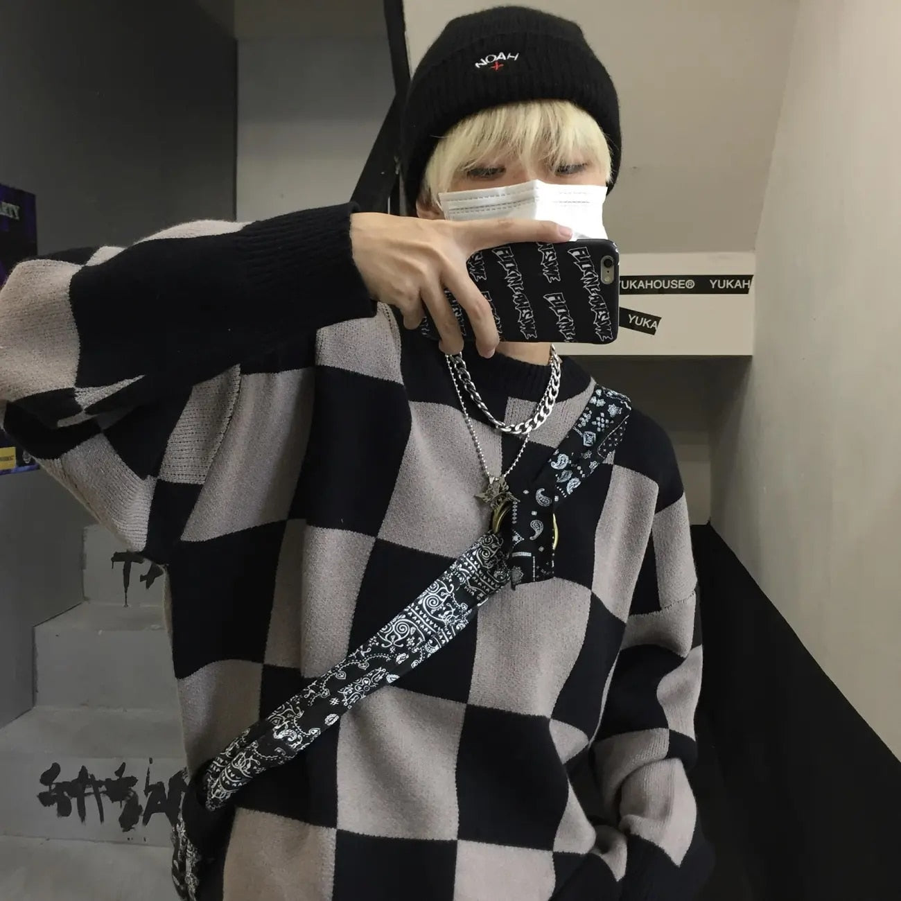 Large Checkerboard Oversize Sweater