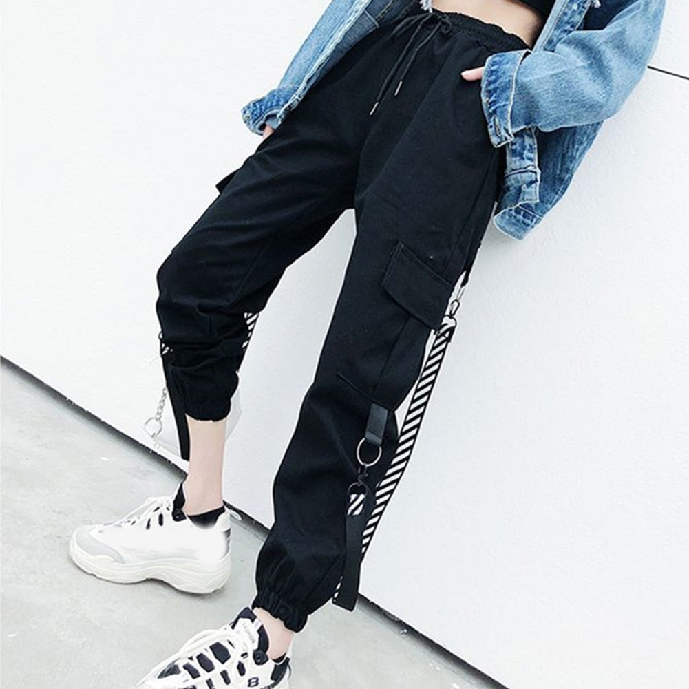 Egirl Gothic Black Straps Cargo Pants