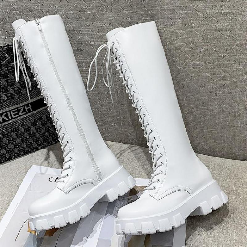White Knee High Low Platform Boots