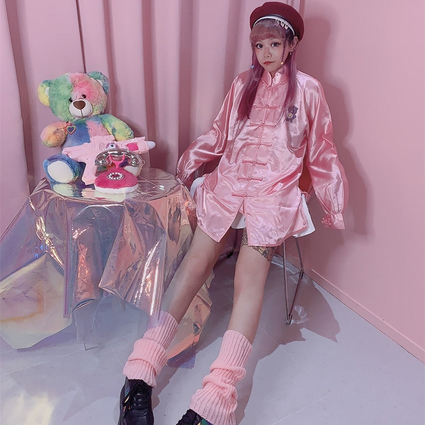 Kawaii Chinese Pink Satin Loungewear Set