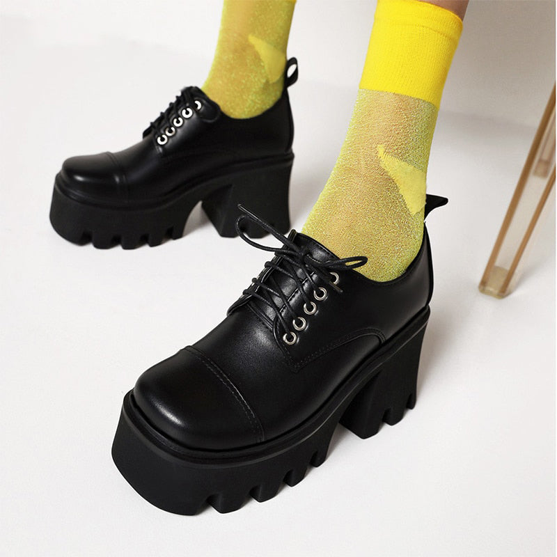 Preppy Goth Platform Shoes Black