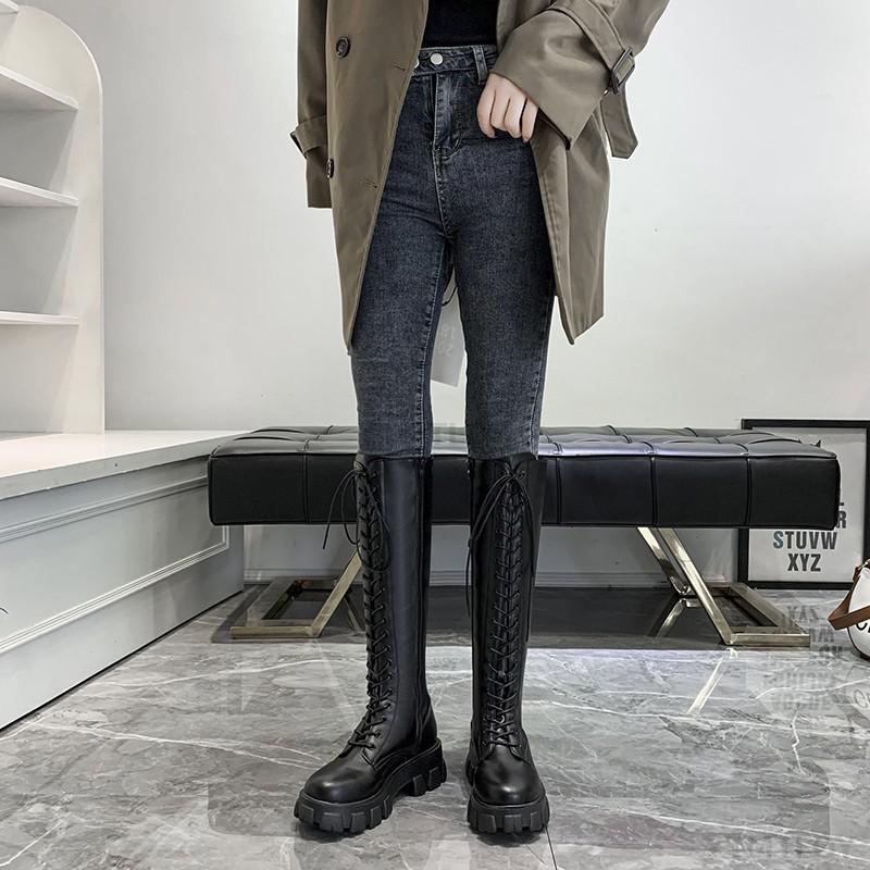 Grunge Knee High Platform Boots Black