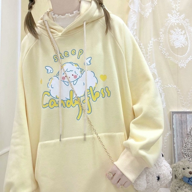 Kawaii Soft Yellow Hoodie Cute Sheep