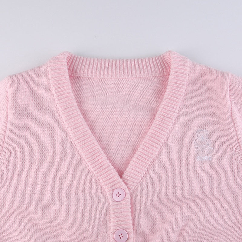 Coquette Aesthetic Pink Crop Cardigan