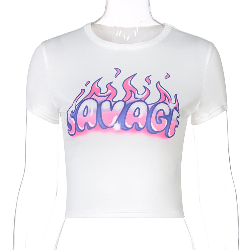 Y2K Aesthetic Savage Graffiti Crop Top
