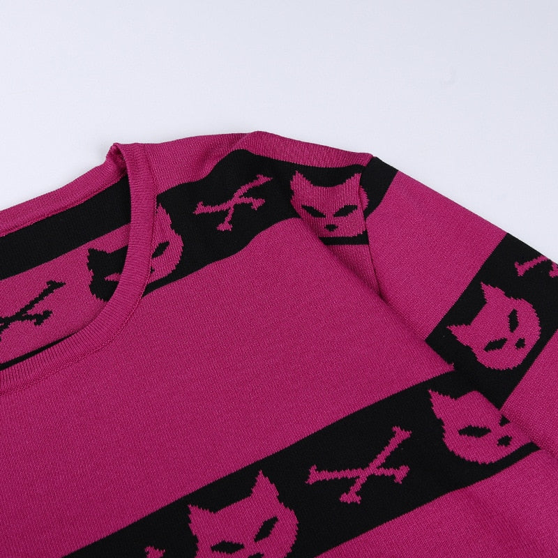 Neko Gothic Cat Rose Red Crop Sweater