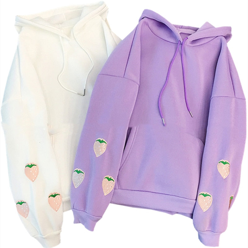 Strawberry Embroidery Hoodie Sweatshirt