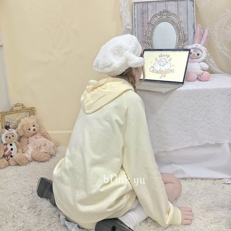 Kawaii Soft Yellow Hoodie Cute Sheep