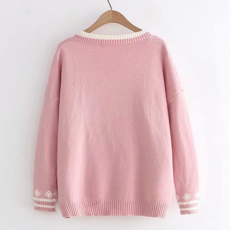 Kawaii Bunny Embroidery Knit Cardigan