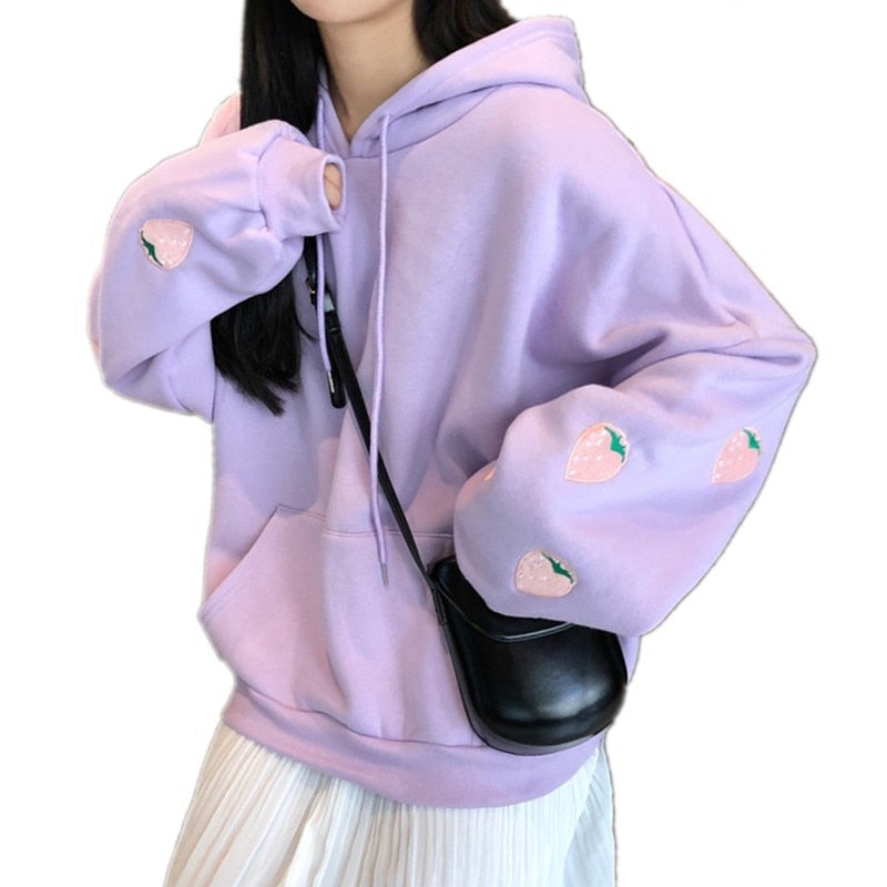 Strawberry Embroidery Hoodie Sweatshirt