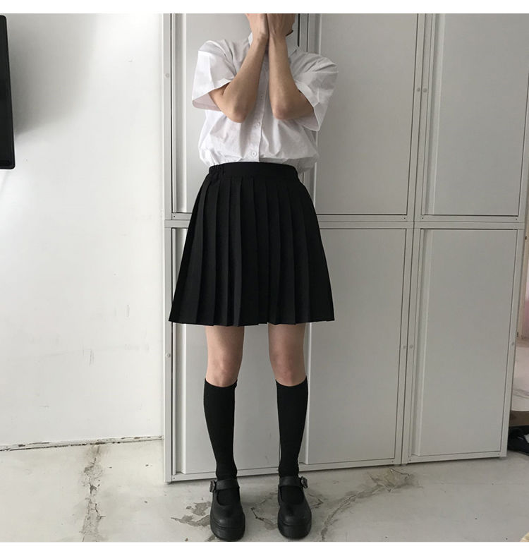 Dark Academia Schoolgirl Uniform Pleated Skirt Black